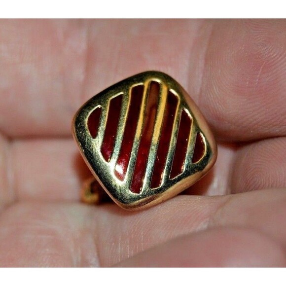 Vintage Brass with Red Accents 1960s Classic Men's Cuff Links & Tie Bar Set Rare - Picture 2 of 9